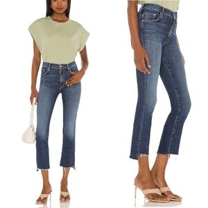 MOTHER Jeans Insider Crop Step Fray Girl Crush Blue Size 28